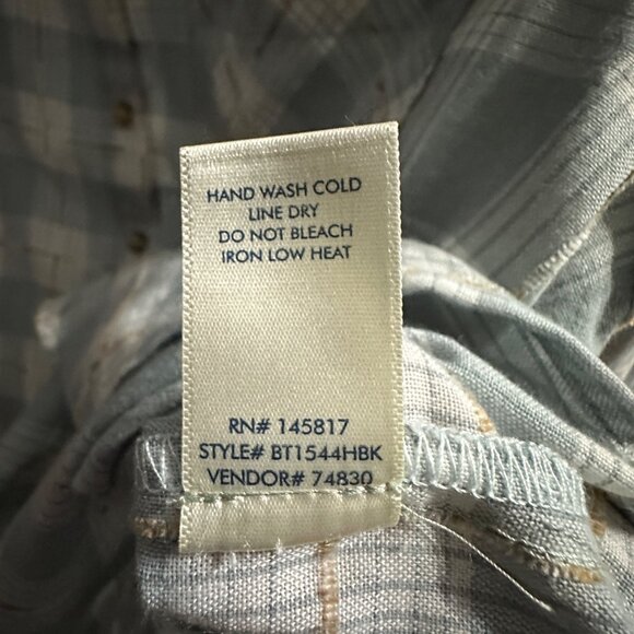 BKE size L eased women’s blue plaid pockets button front long sleeve shirt - Picture 5 of 7